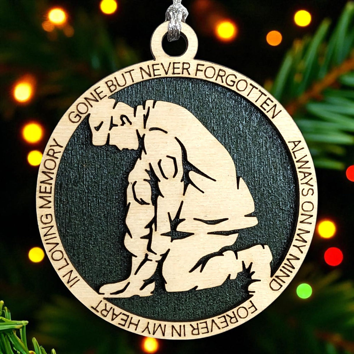 3" Army Kneeling Soldier Memorial Wood Ornament