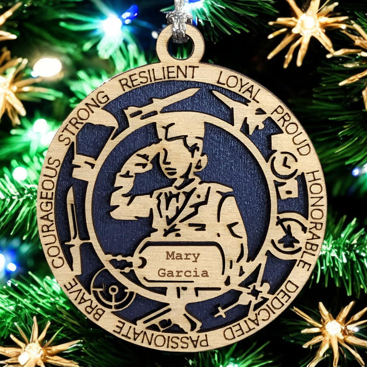 3" Female Airman Formal Icons Dog Tag Ornament - Wood