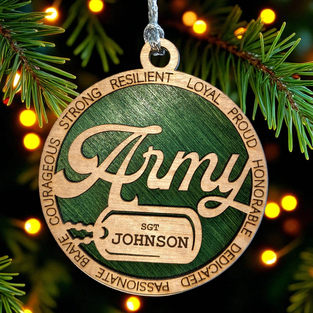 3" Army Script Ornament, Custom Dog Tag