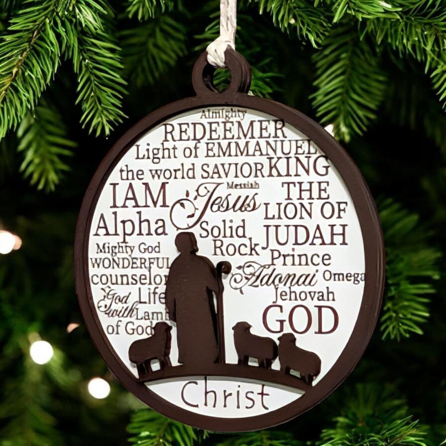 3" Shepherd and Sheep Wood Christmas Ornament