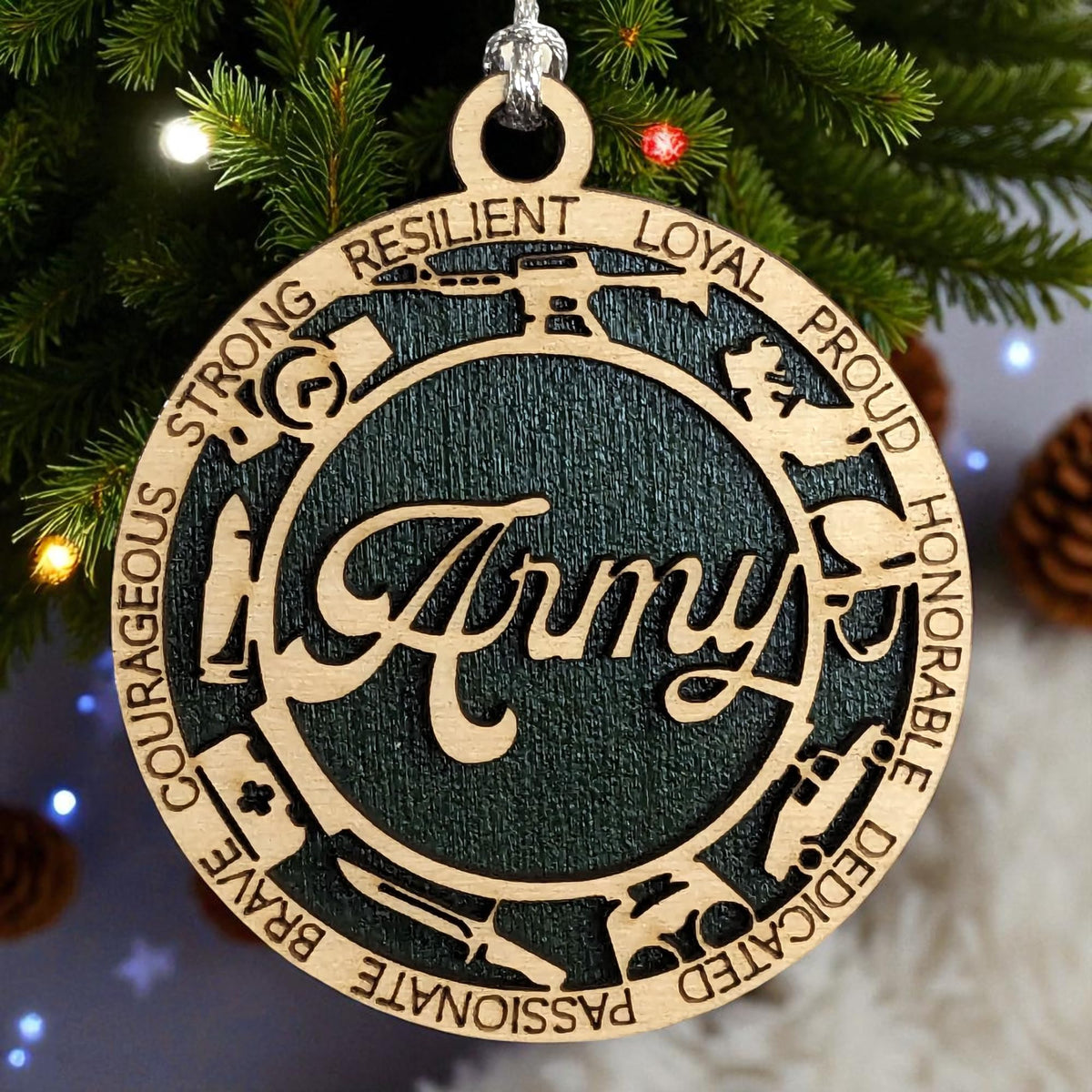 3" Army Script Ornament, Icons, Wood