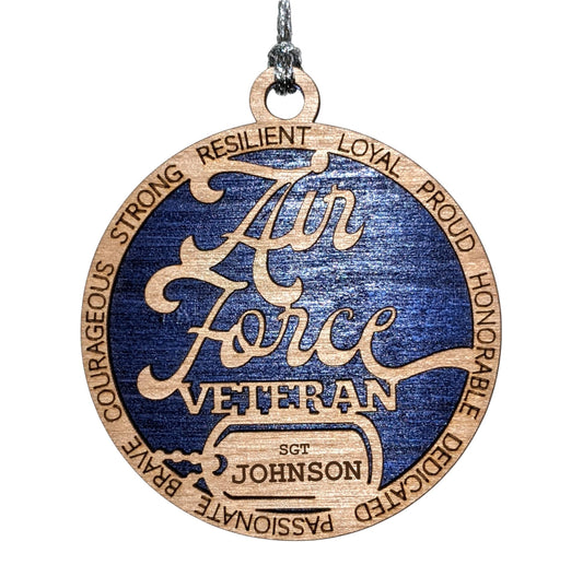 3" Air Force Veteran Ornament, Custom Dog Tag