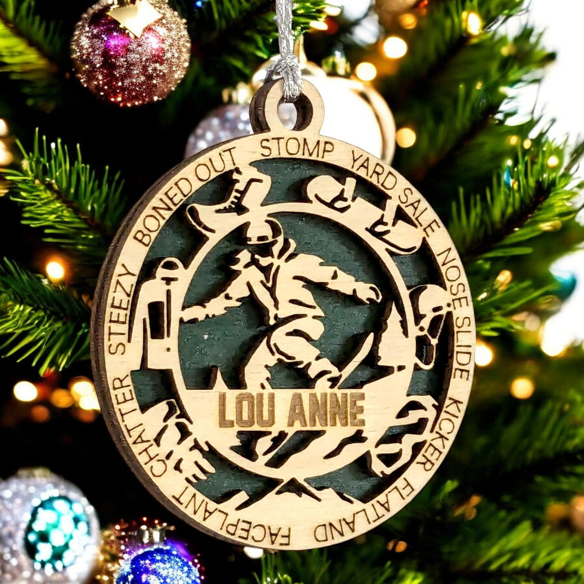Handmade 3" Custom Female Snowboarder Gear Ornament