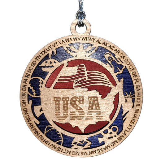 3" USA Map Eagle Christmas Ornament