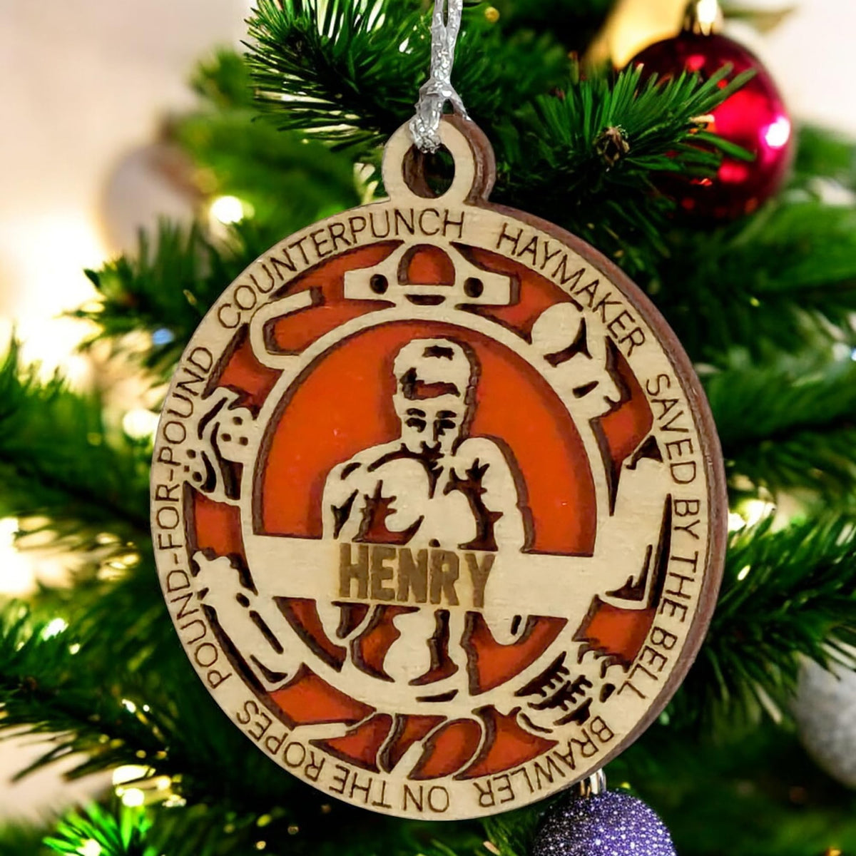 3" Custom Male Boxer Icons Wood Ornament
