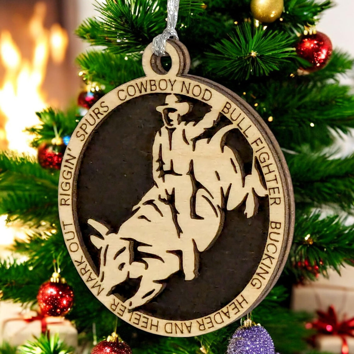 3" Male Bull Rider Wood Ornament