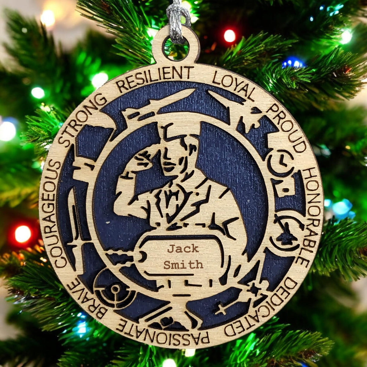 3" Air Force Airman Wood Ornament - Custom Dog Tag
