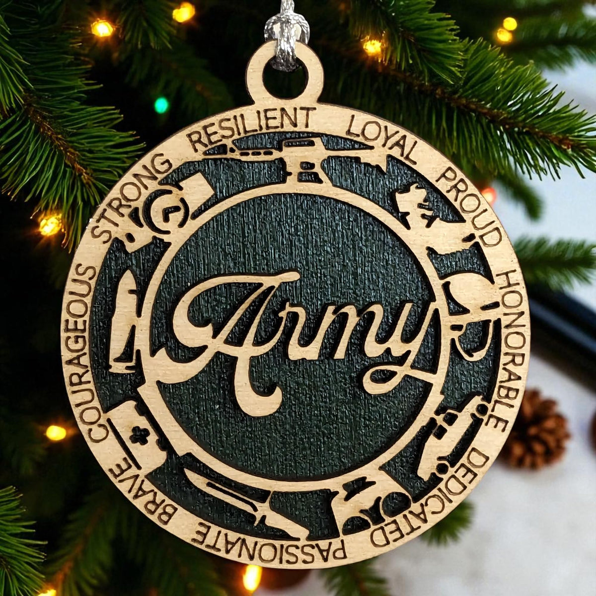 3" Army Script Ornament, Icons, Wood