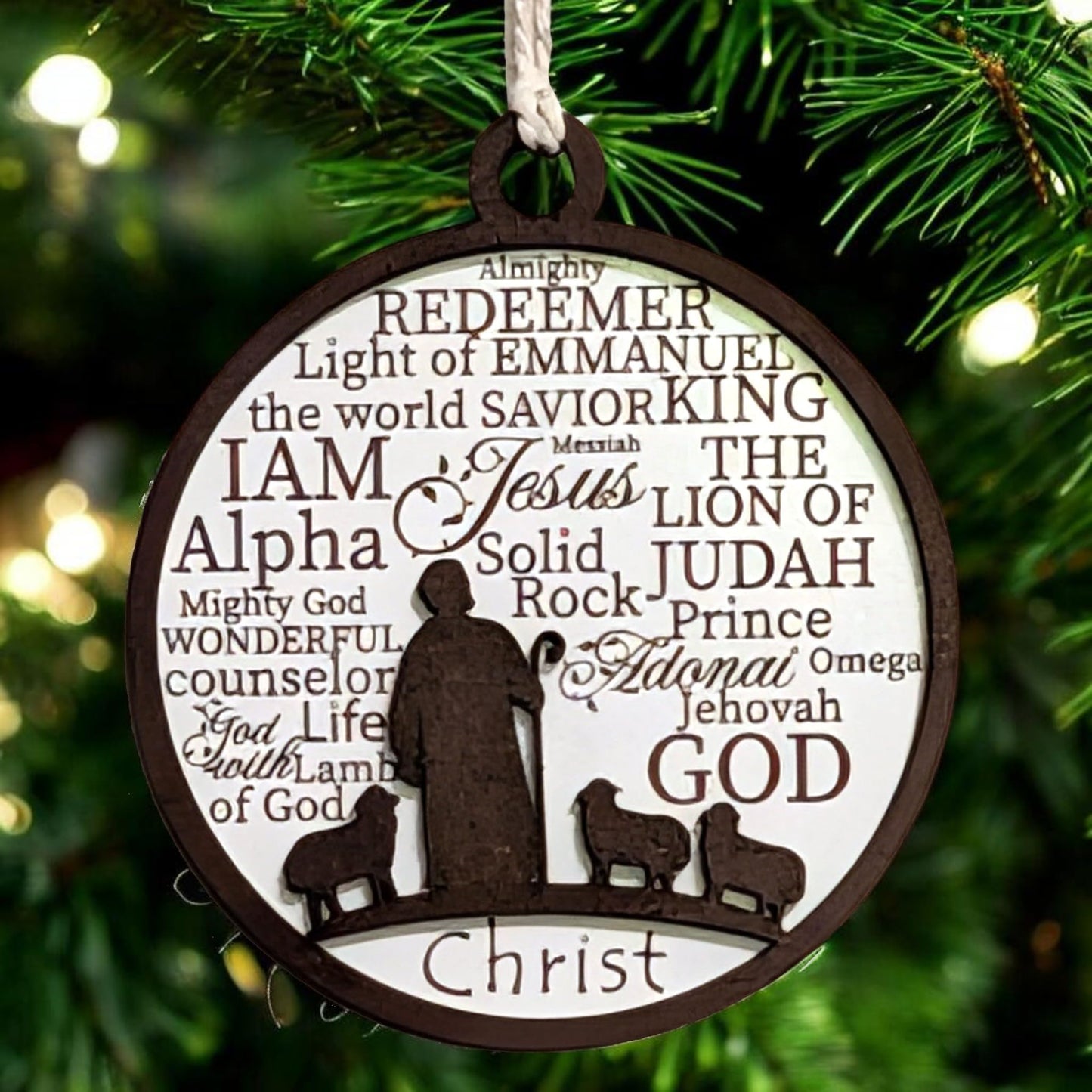 3" Shepherd and Sheep Wood Christmas Ornament