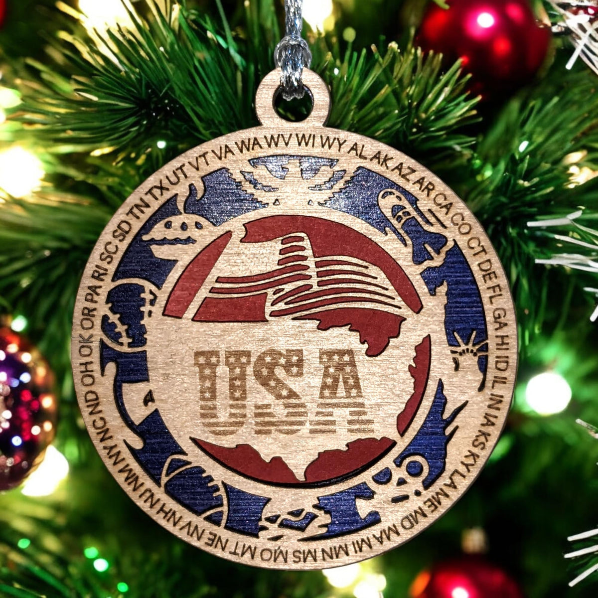 3" USA Map Eagle Christmas Ornament