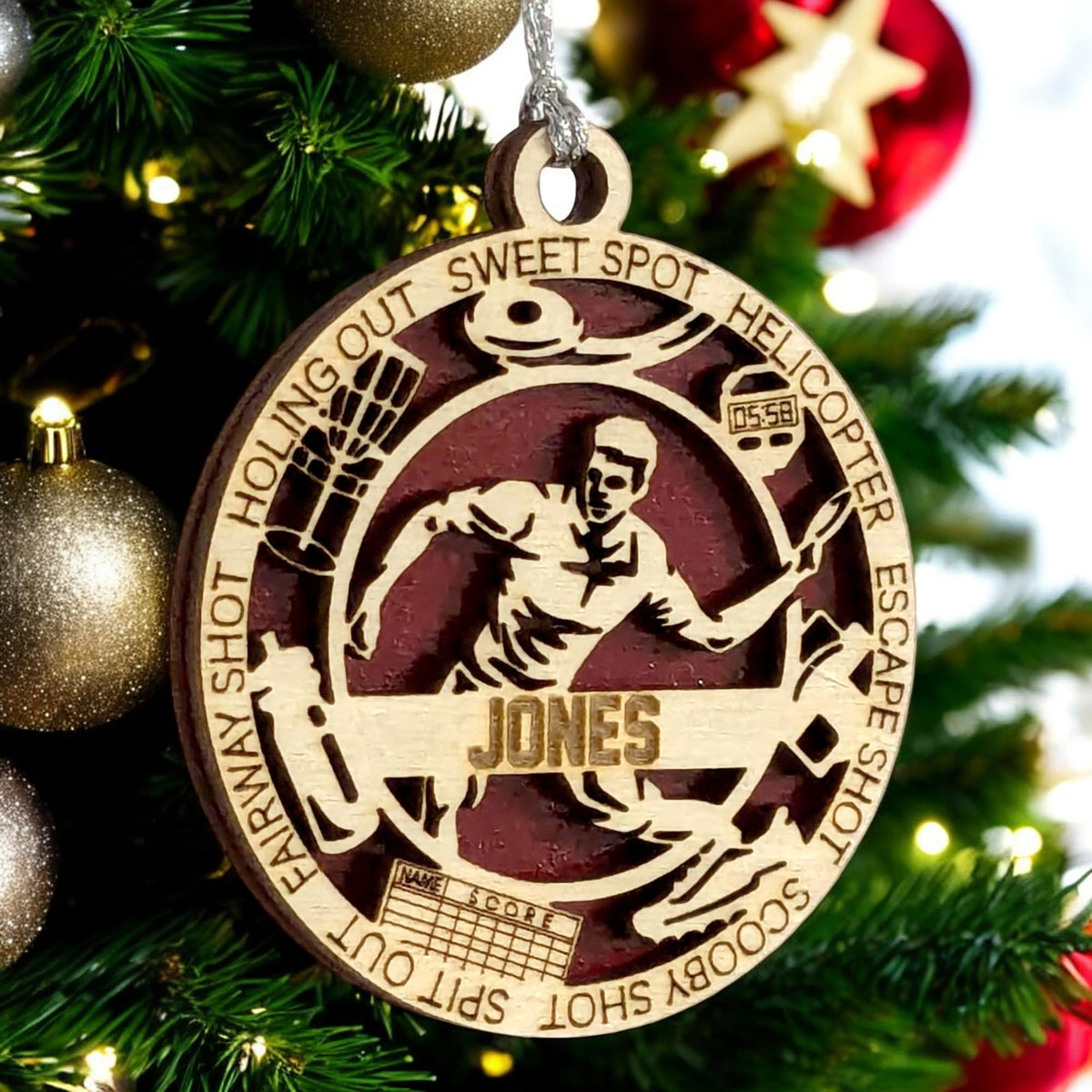 Custom 3" Male Left-Handed Disc Golf Ornament, Wood, Icons