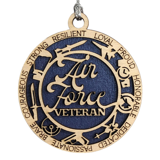 3" Air Force Veteran Script Ornament, Icons, Wood