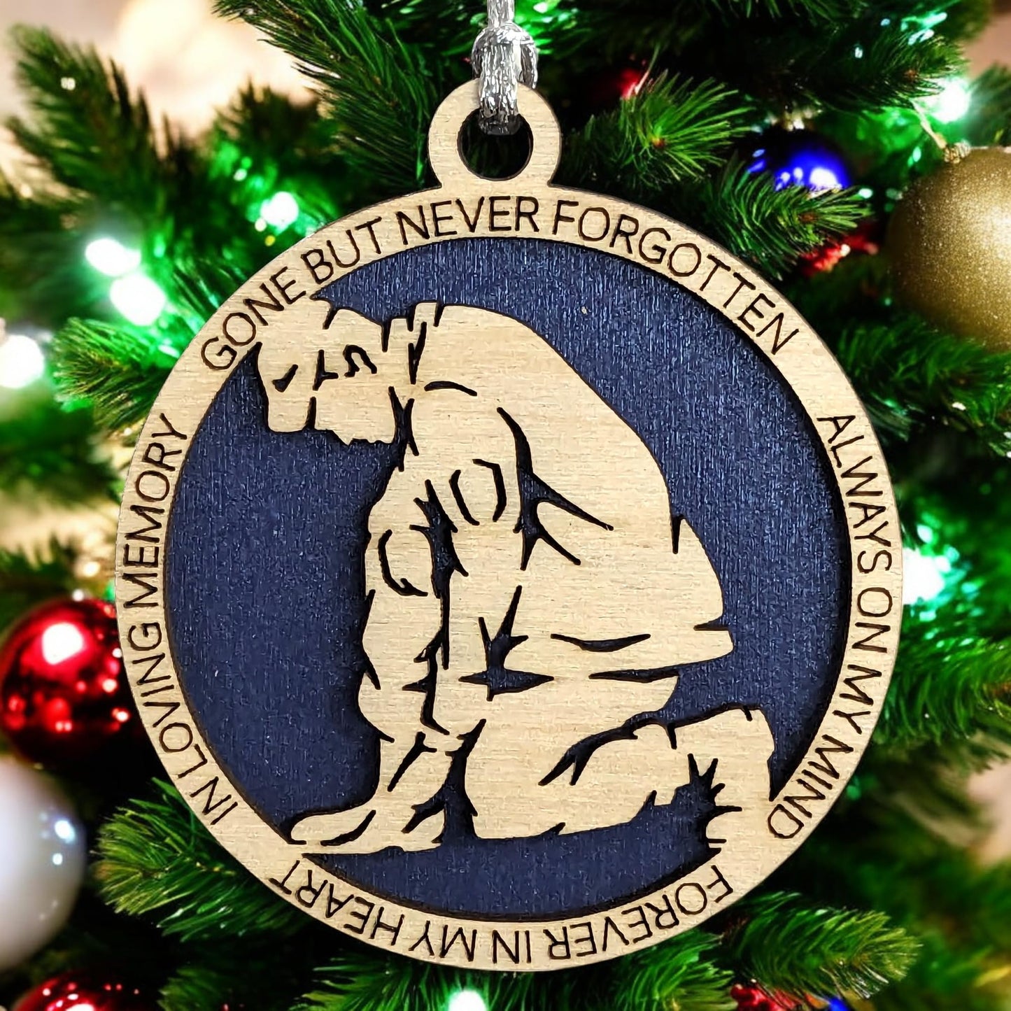 3" Kneeling Soldier Memorial Wood Ornament