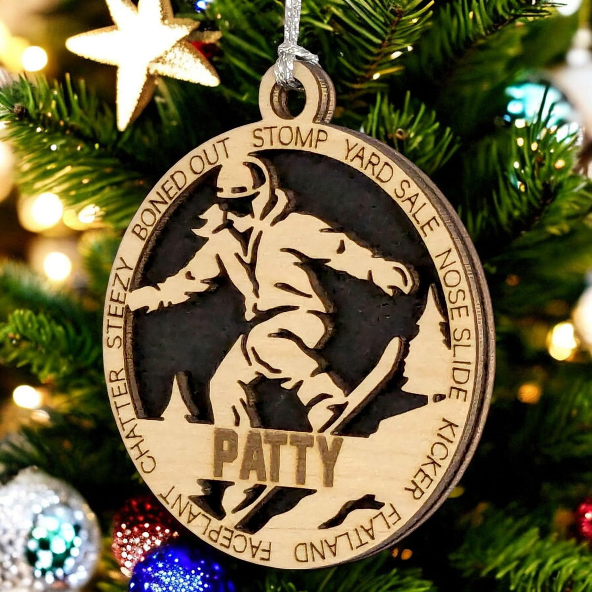 Handmade 3" Custom Name Female Snowboarder Ornament