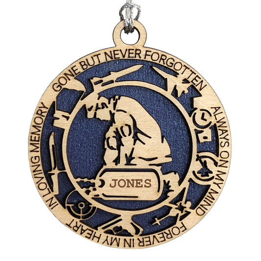 3" Kneeling Soldier Memorial Ornament, Icons, Dog Tag