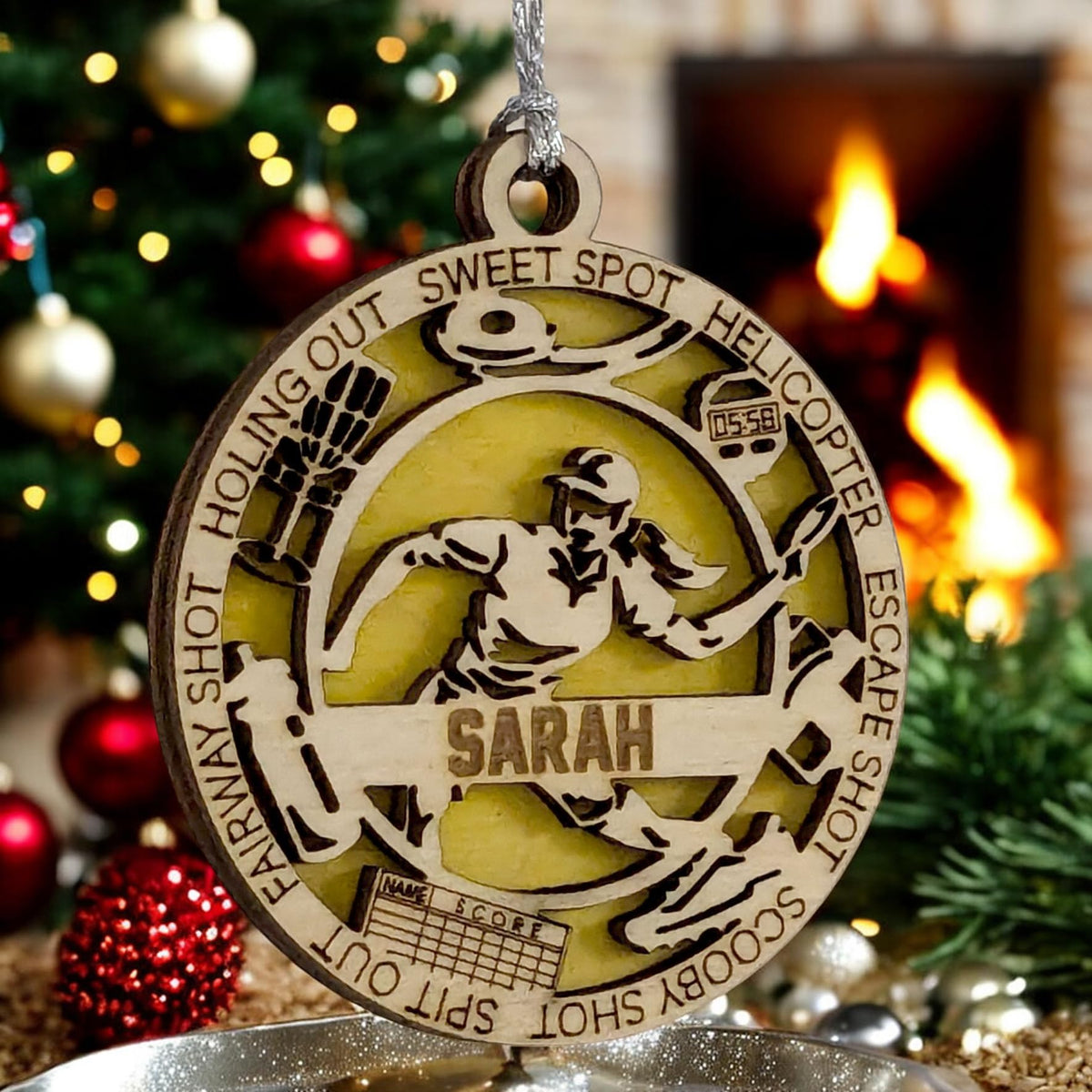 Personalized 3" Female Disc Golf Ornament, Lefty, Icons