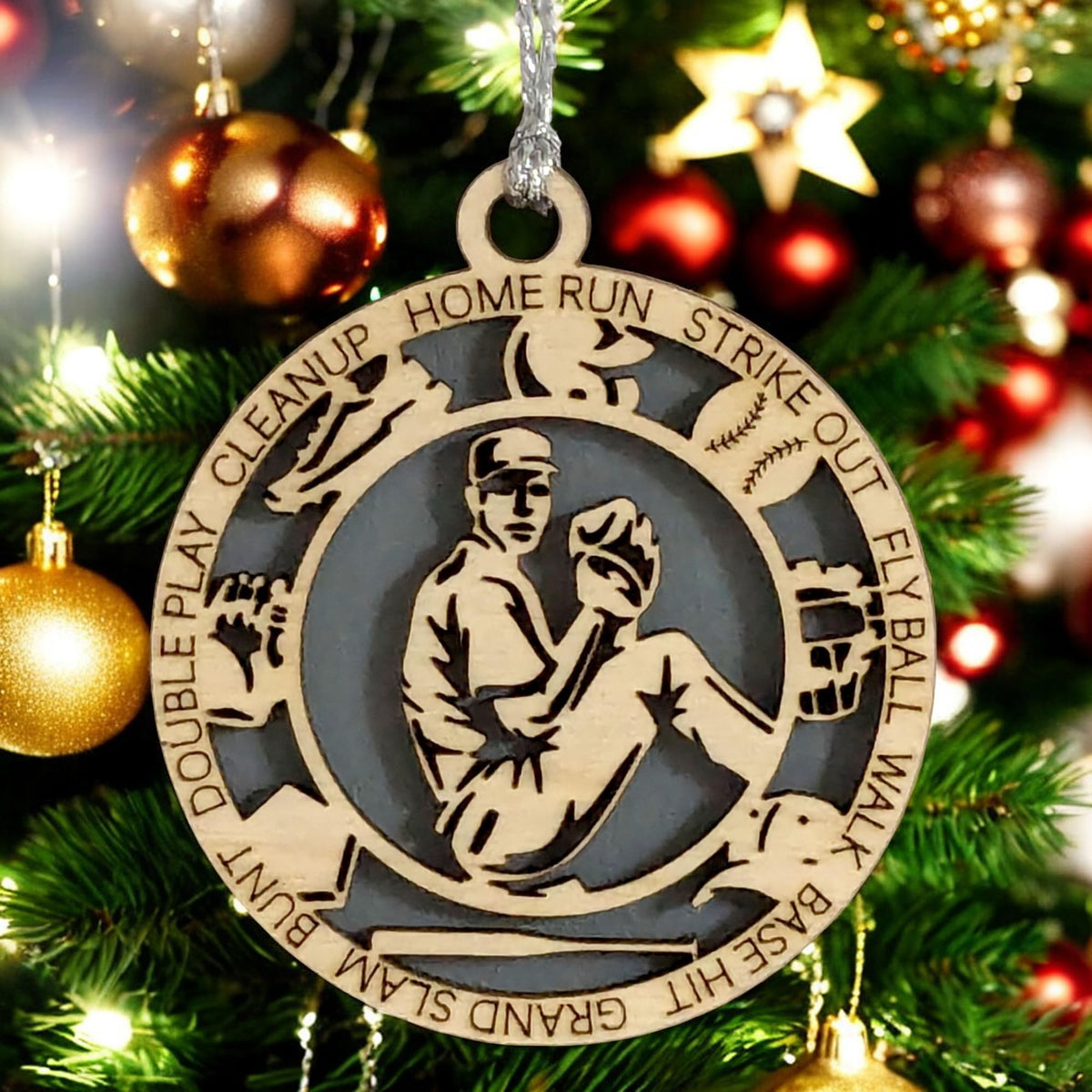 3" Male Baseball Pitcher Icons Wood Ornament