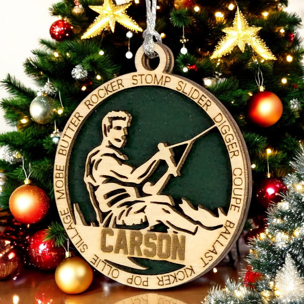 Handmade 3" Custom Name Male Wakeboarding Ornament