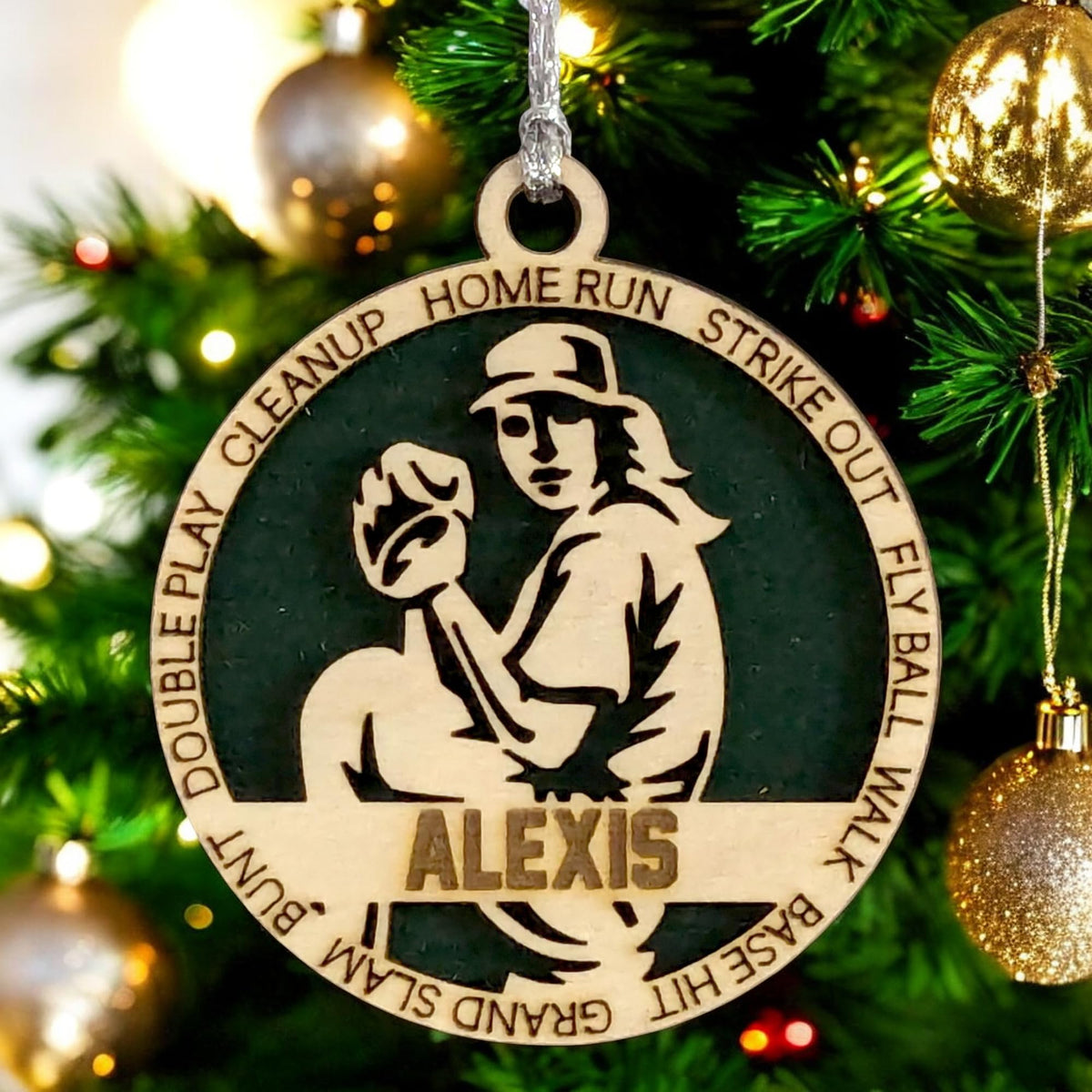 3" Custom Female Righty Pitcher Wood Ornament