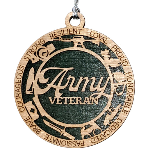 3" Army Veteran Script Ornament, Icons, Wood