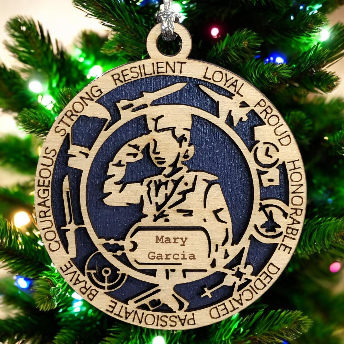 3" Female Airman Formal Icons Dog Tag Ornament - Wood