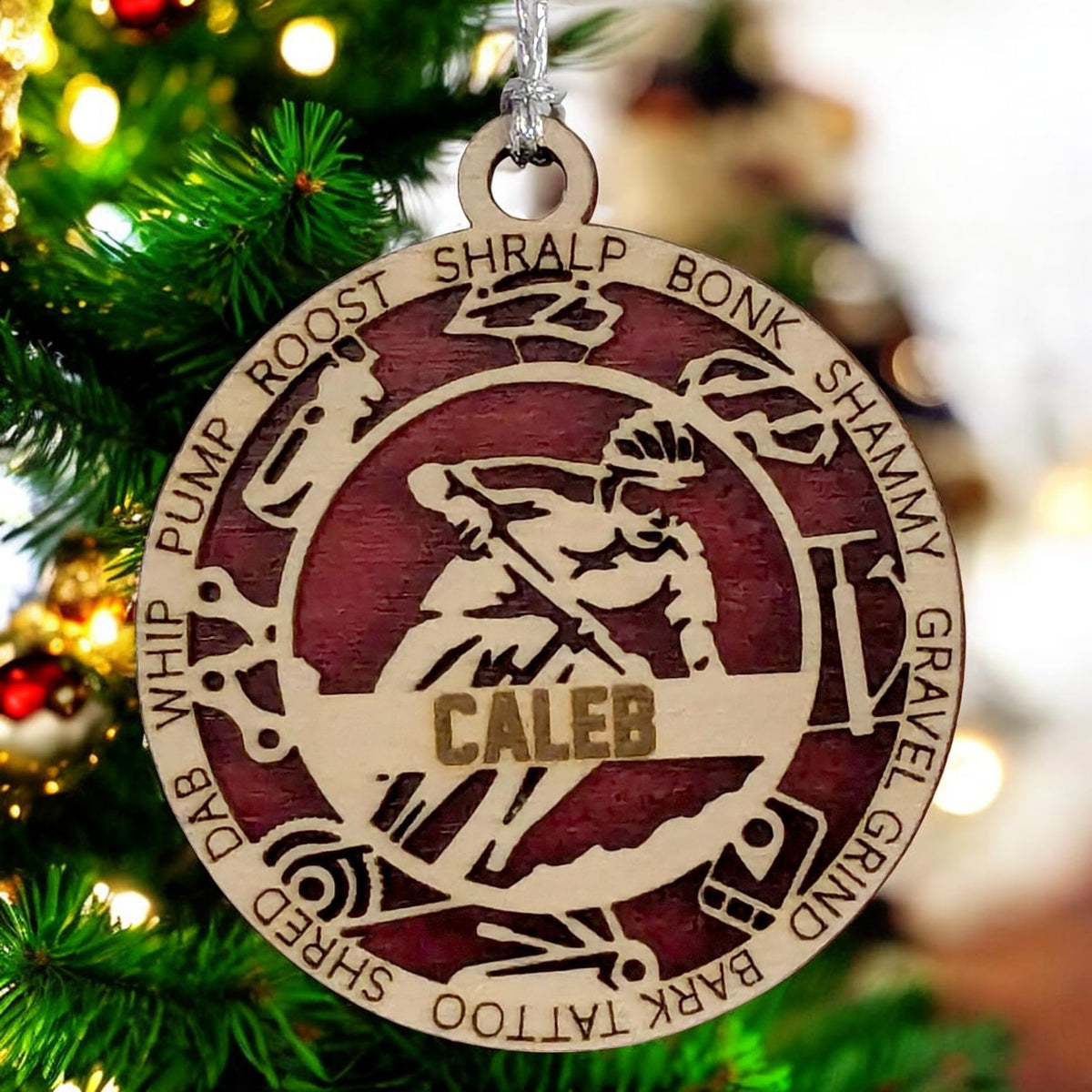 Personalized 3" Mountain Biker Icon Christmas Ornament