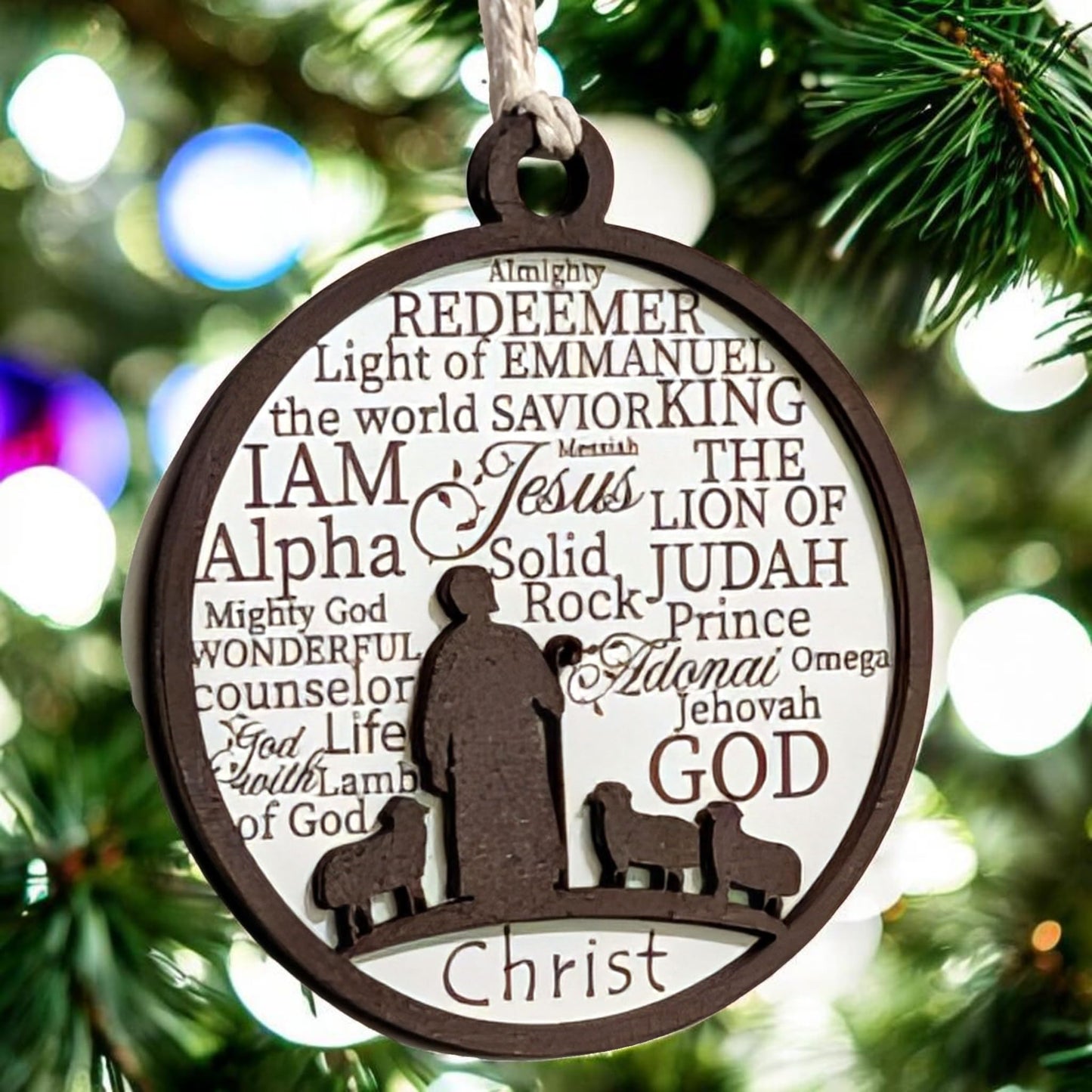 3" Shepherd and Sheep Wood Christmas Ornament