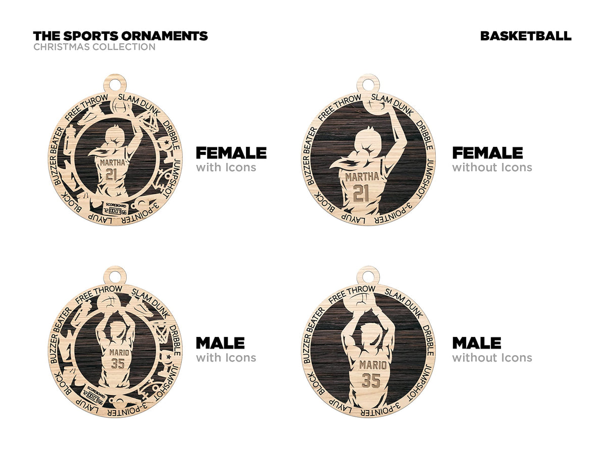 Personalized 3" Male Basketball Icon Ornament