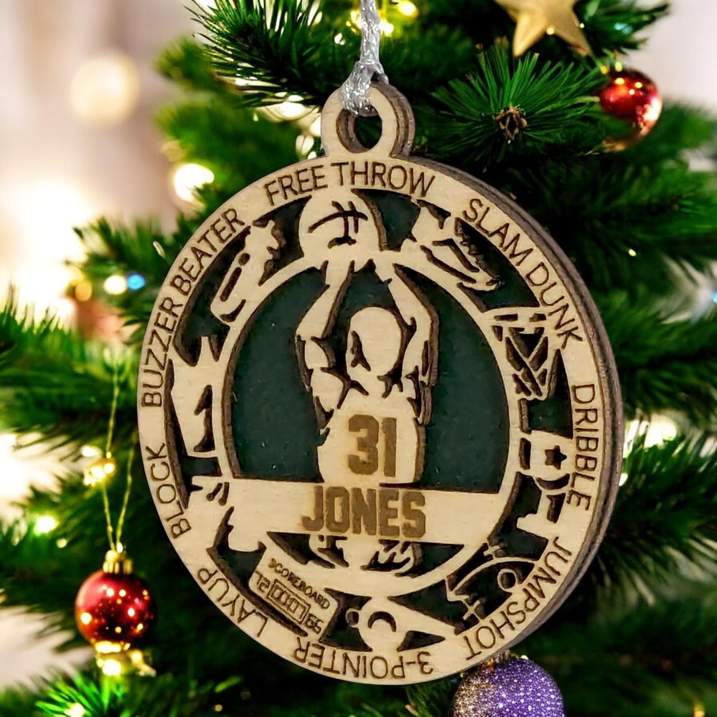 3" Custom Male Basketball Icons Wood Ornament