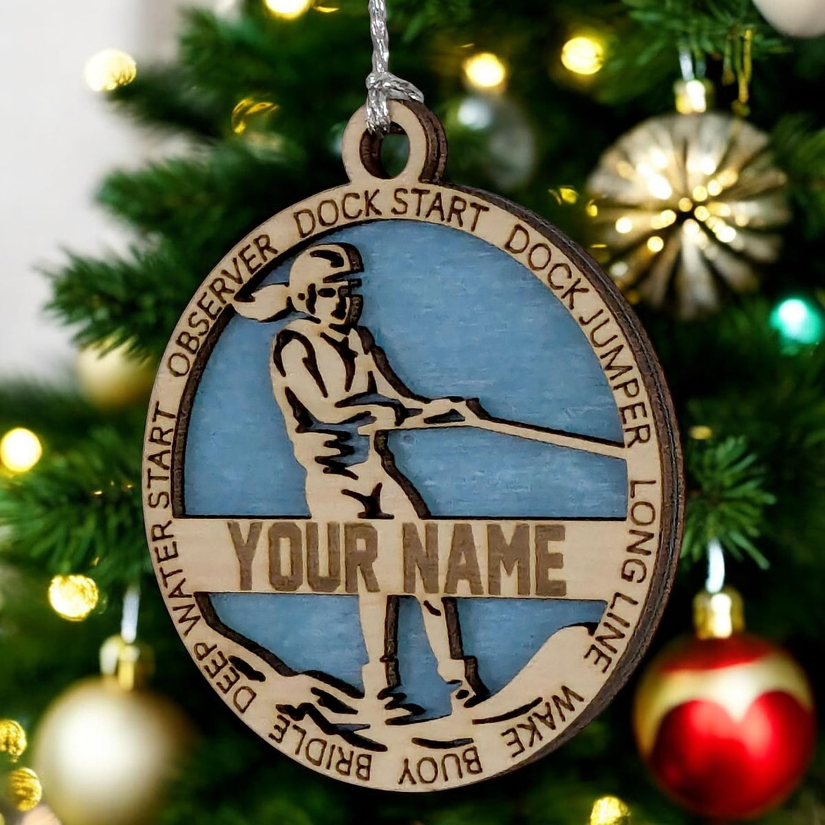 Handmade 3" Custom Name Female Water Skiing Ornament