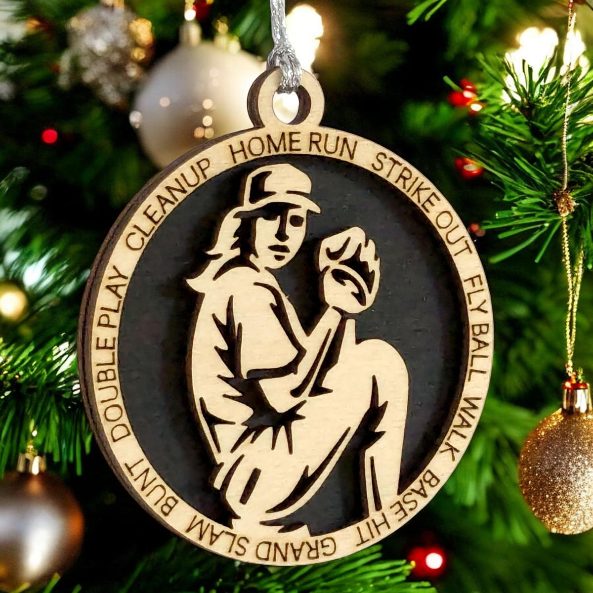 3" Female Lefty Baseball Pitcher Wood Ornament
