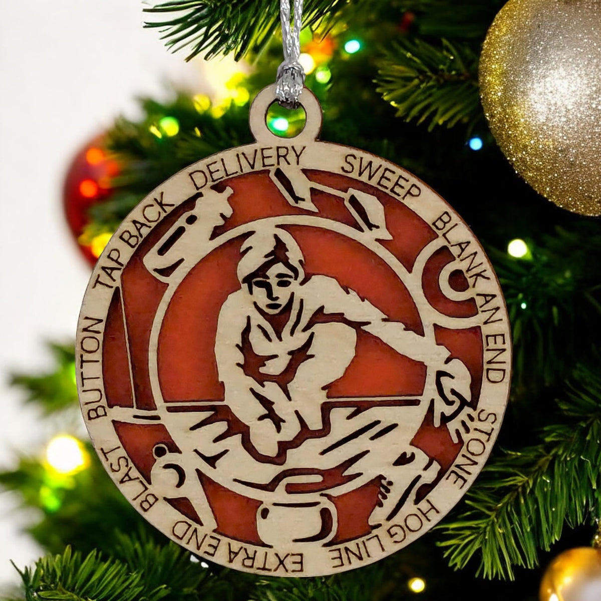 3" Female Curling Ornament, Icon Border