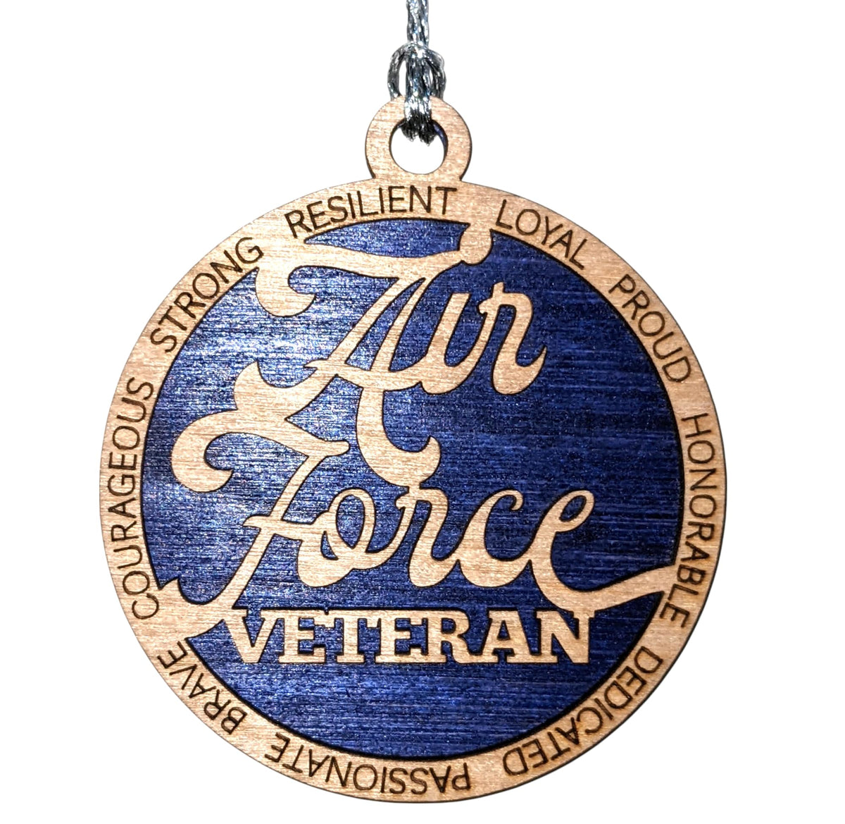 3" Air Force Veteran Script Wood Ornament