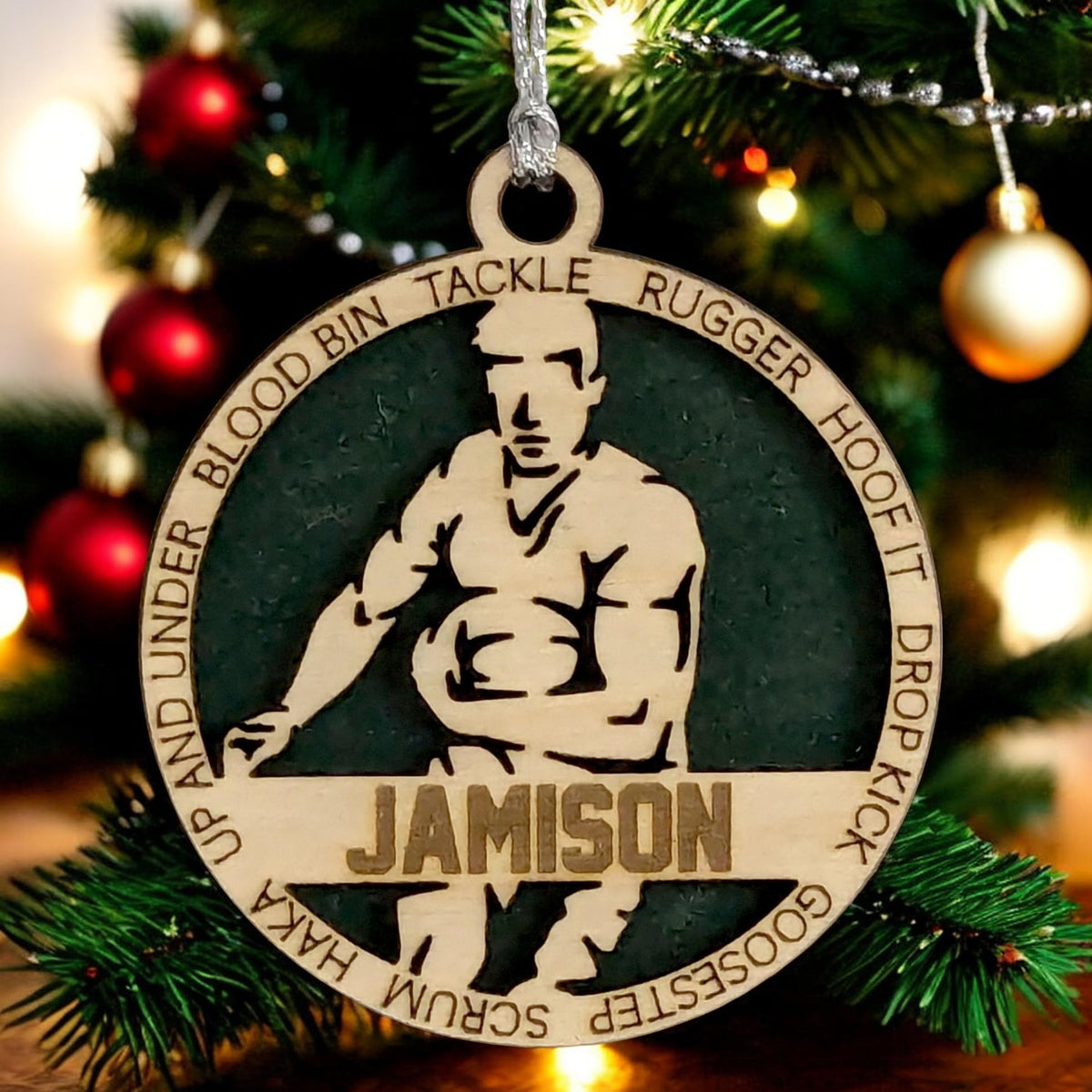 Personalized 3" Male Rugby Christmas Ornament