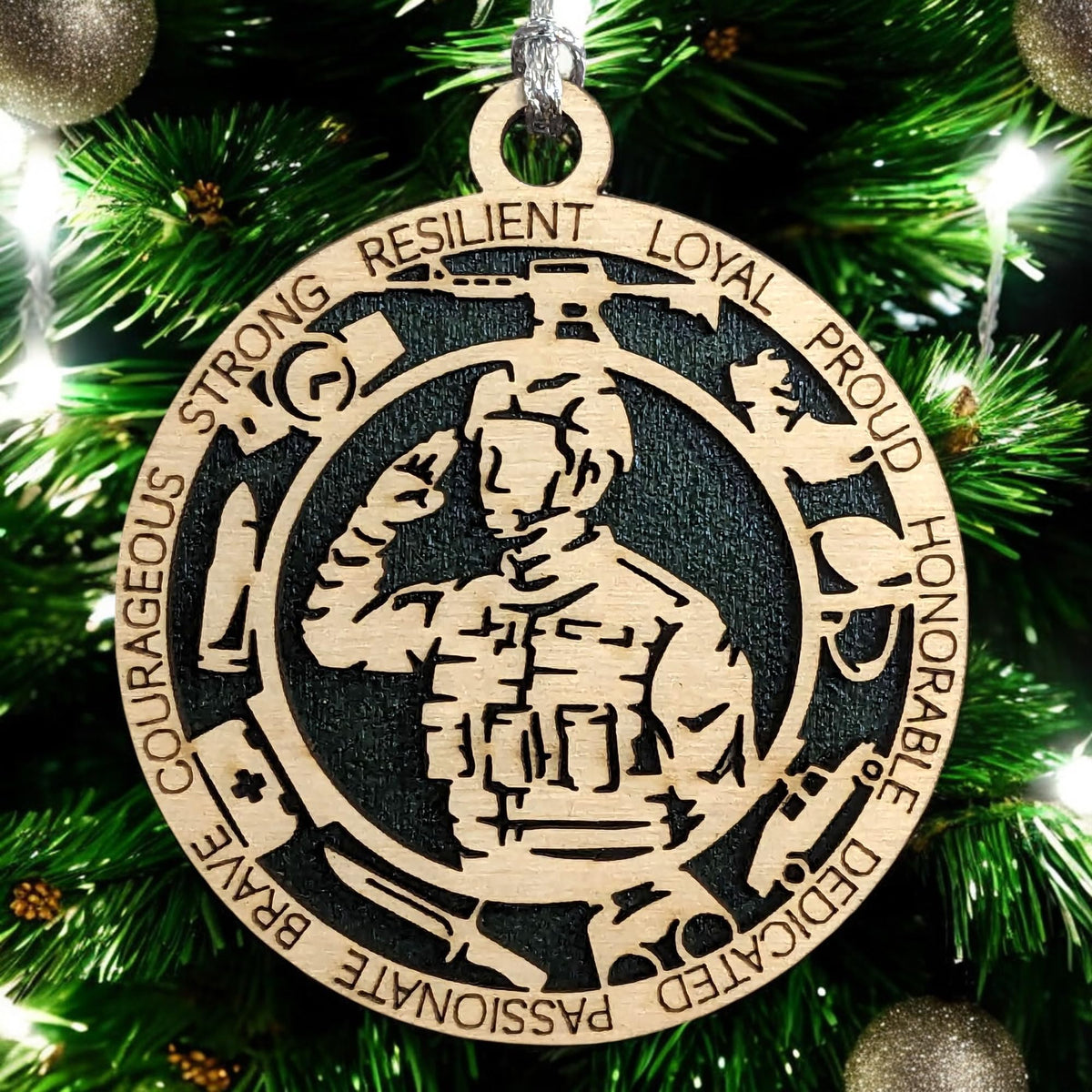 3" Female Army Soldier Ornament, Icons, Wood