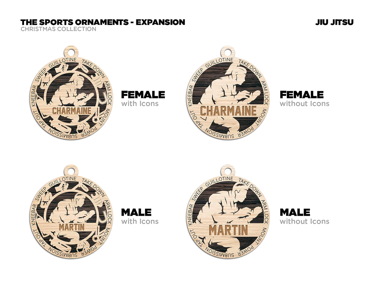 Personalized 3" Male Jiu Jitsu Icon Border Ornament