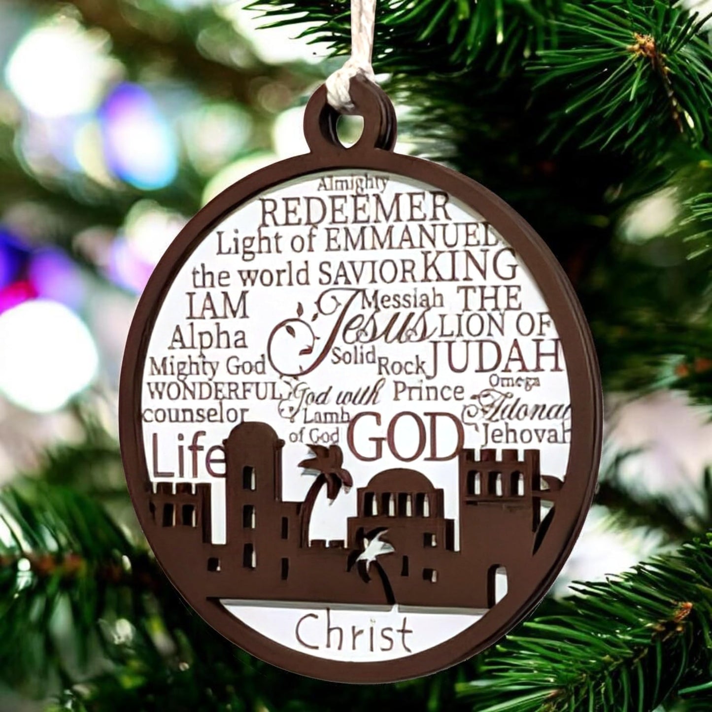 3" Names of Jesus Bethlehem Skyline Wood Ornament