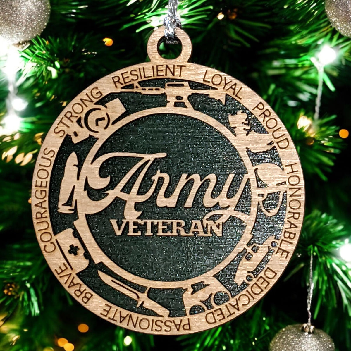 3" Army Veteran Script Ornament, Icons, Wood