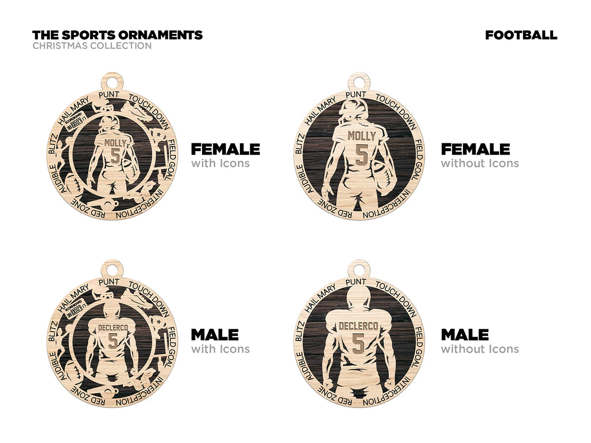 Personalized 3" Female Football Icon Ornament