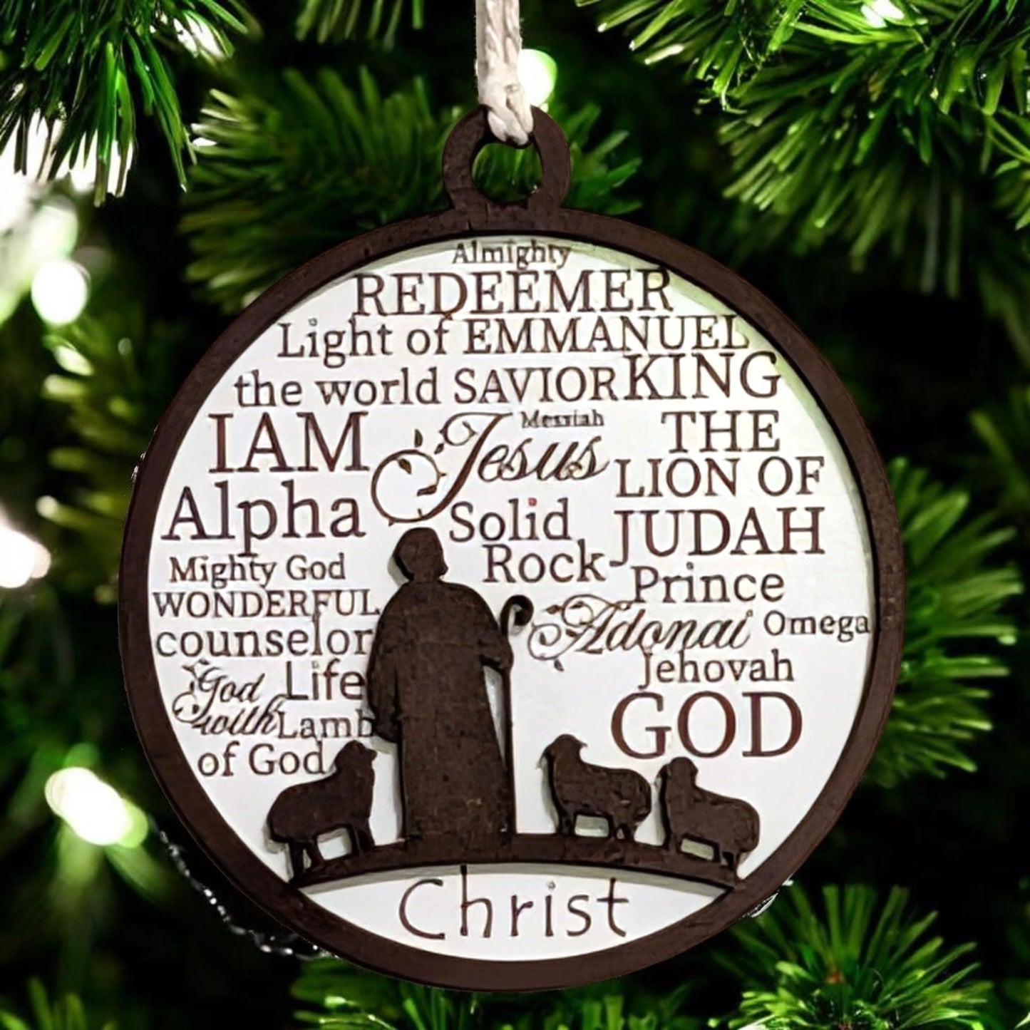 3" Shepherd and Sheep Wood Christmas Ornament