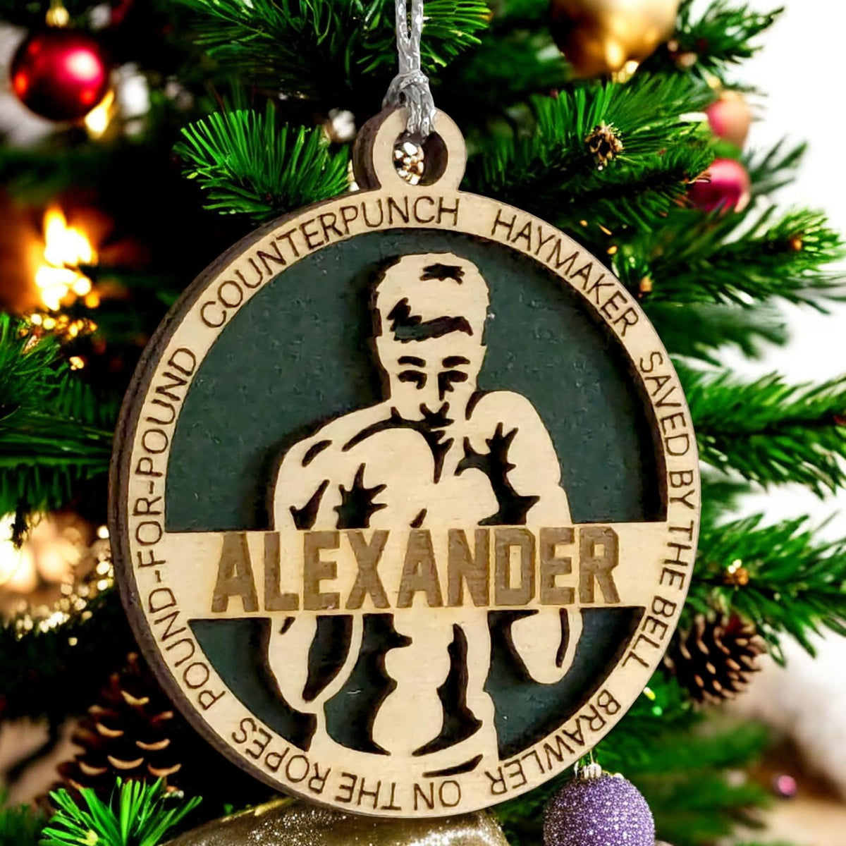 3" Custom Male Boxer Wood Ornament