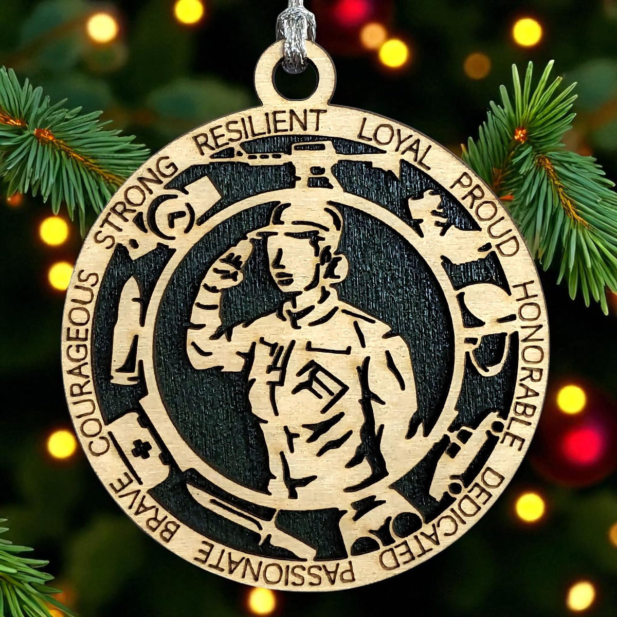 3" Female Army Soldier Dress Ornament, Icons, Wood