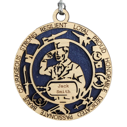3" Air Force Airman Wood Ornament - Custom Dog Tag