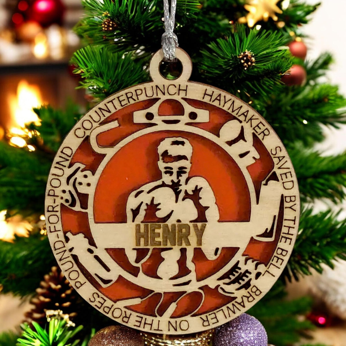 3" Custom Male Boxer Icons Wood Ornament