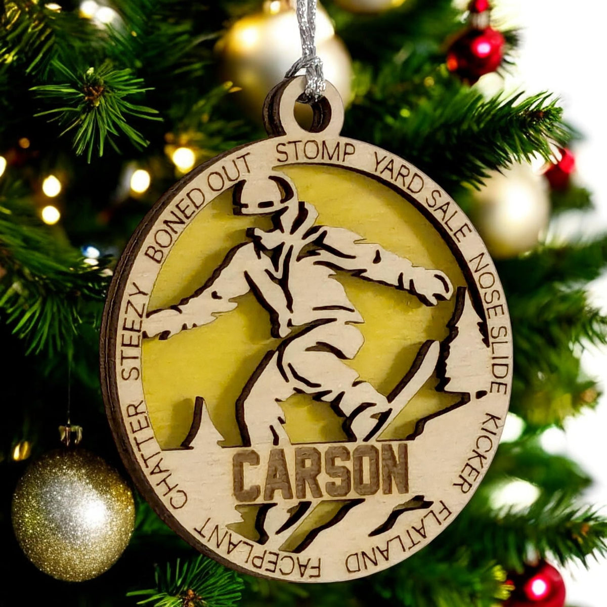 Handmade 3" Custom Name Male Snowboarder Ornament