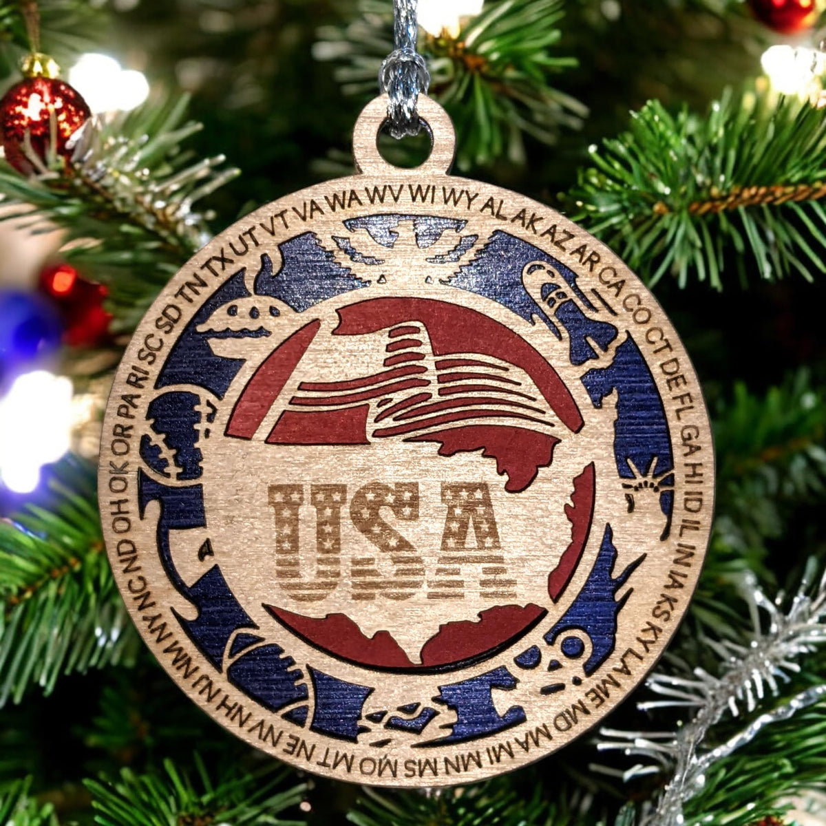 3" USA Map Eagle Christmas Ornament