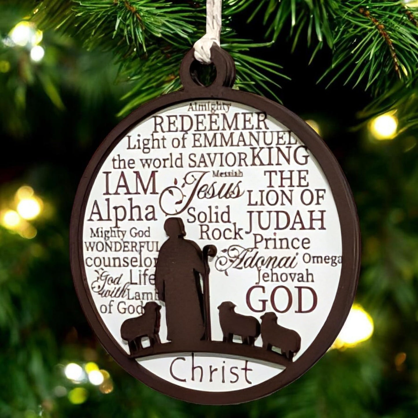 3" Shepherd and Sheep Wood Christmas Ornament