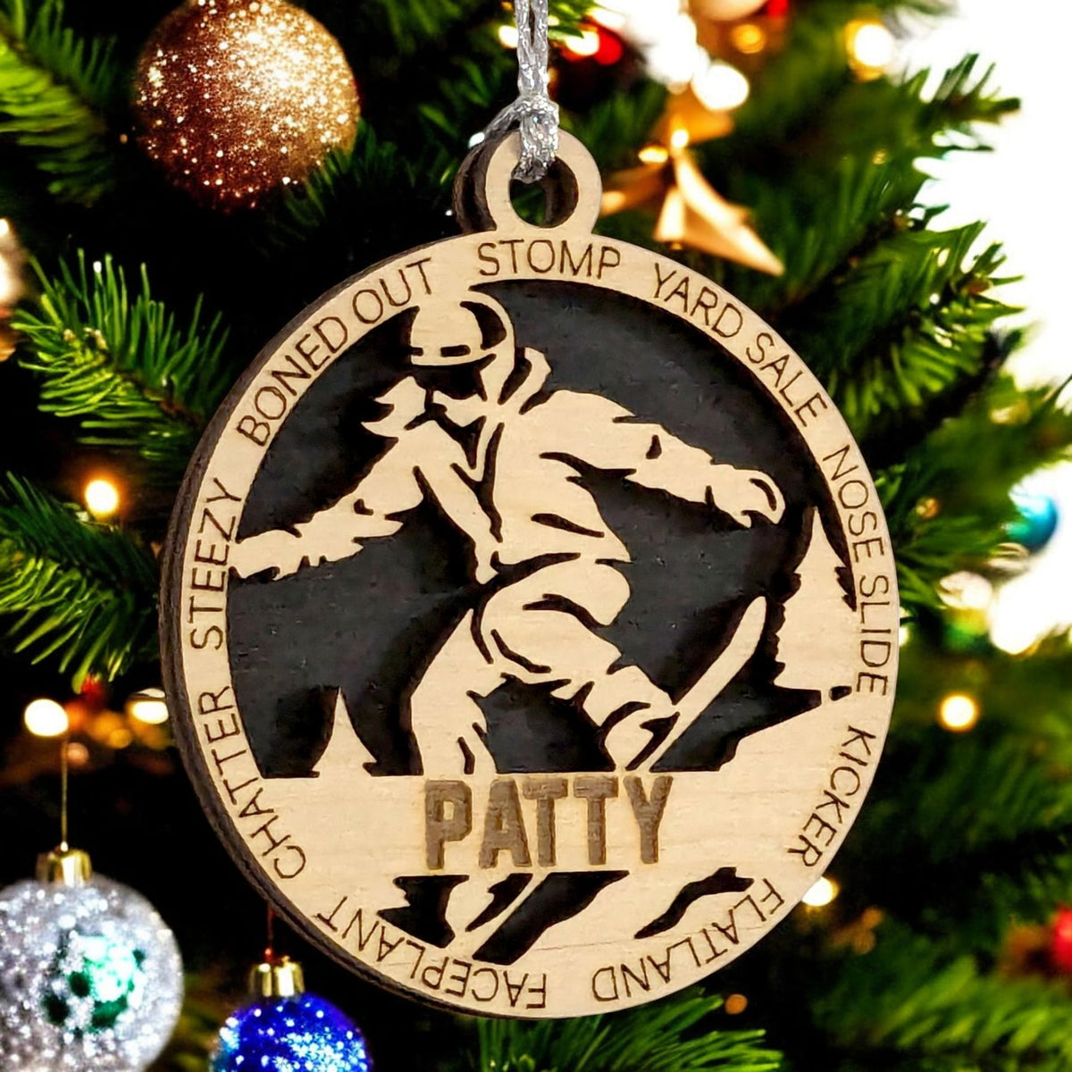 Handmade 3" Custom Name Female Snowboarder Ornament