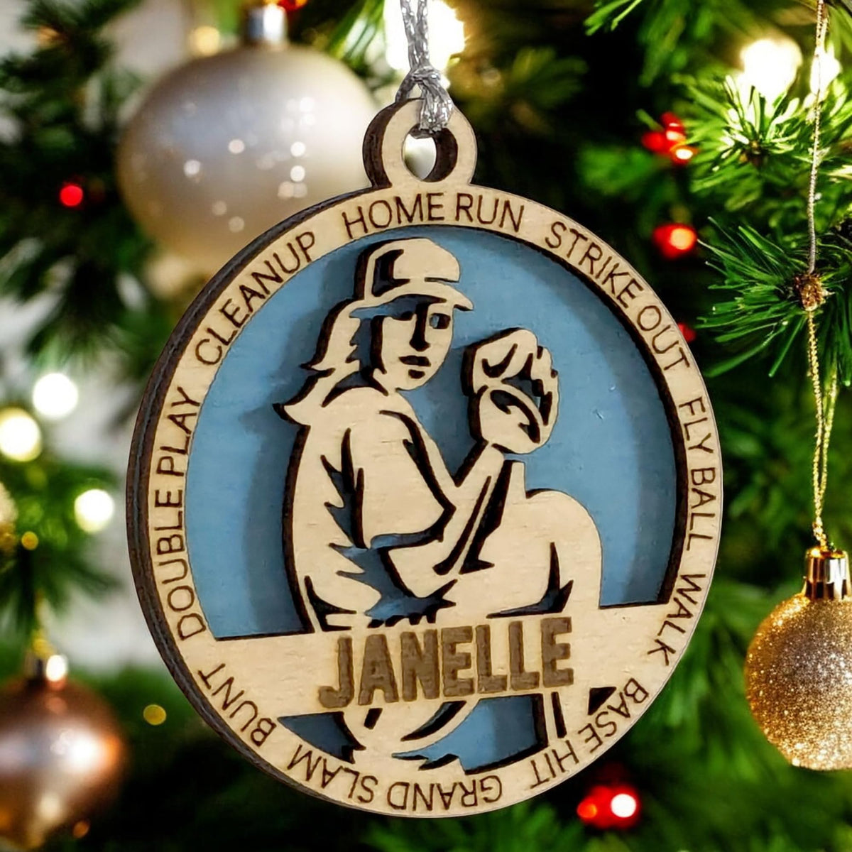 3" Personalized Female Pitcher Wood Ornament