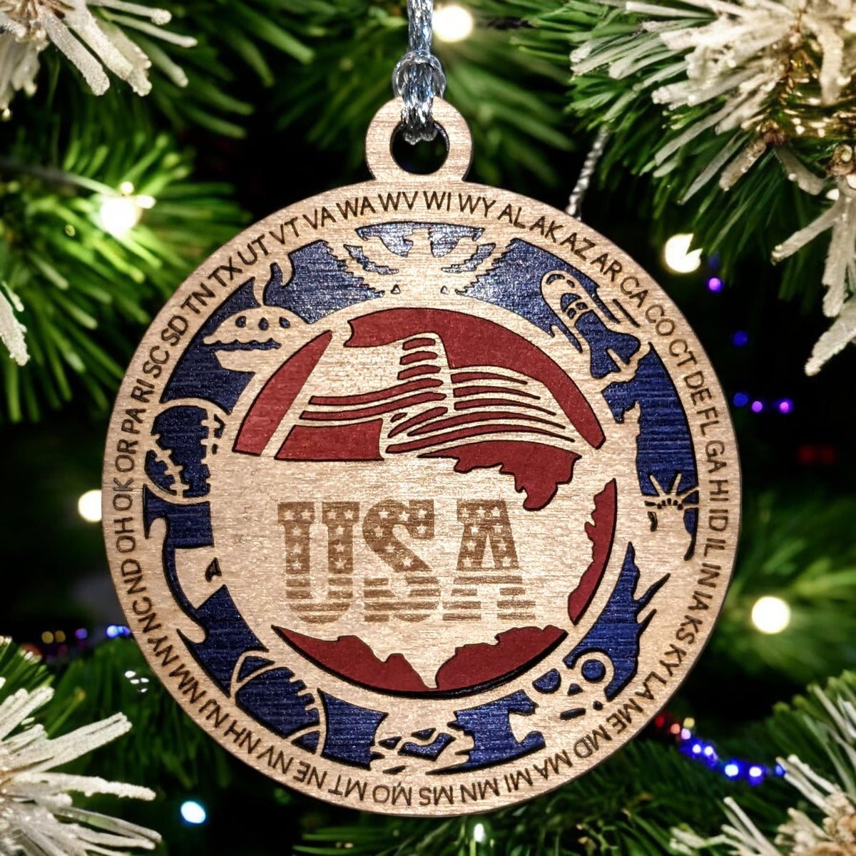 3" USA Map Eagle Christmas Ornament
